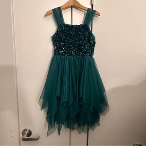 Cat & Jack Girls Green Sequin Velvet Dress | Size S (6/7) | Party Dress
